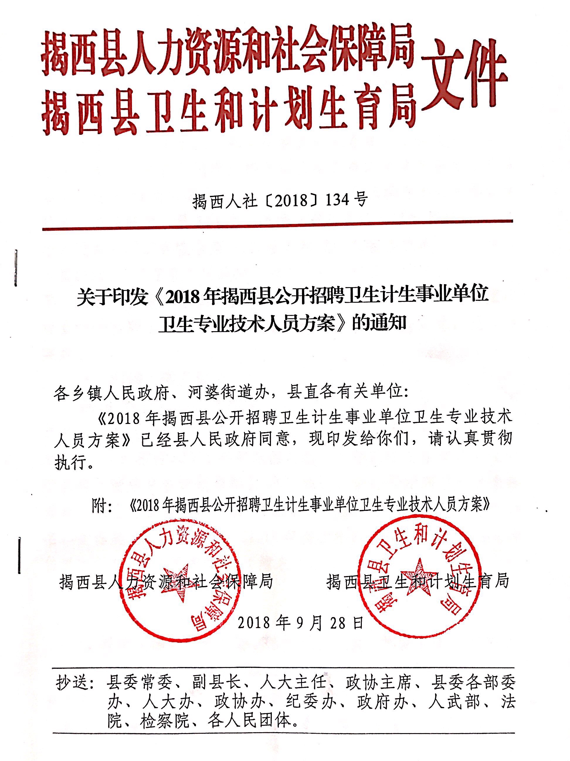 关于印发《2018年揭西县公开招聘卫生计生事业单位卫生专业技术人员方案》的通知.jpg