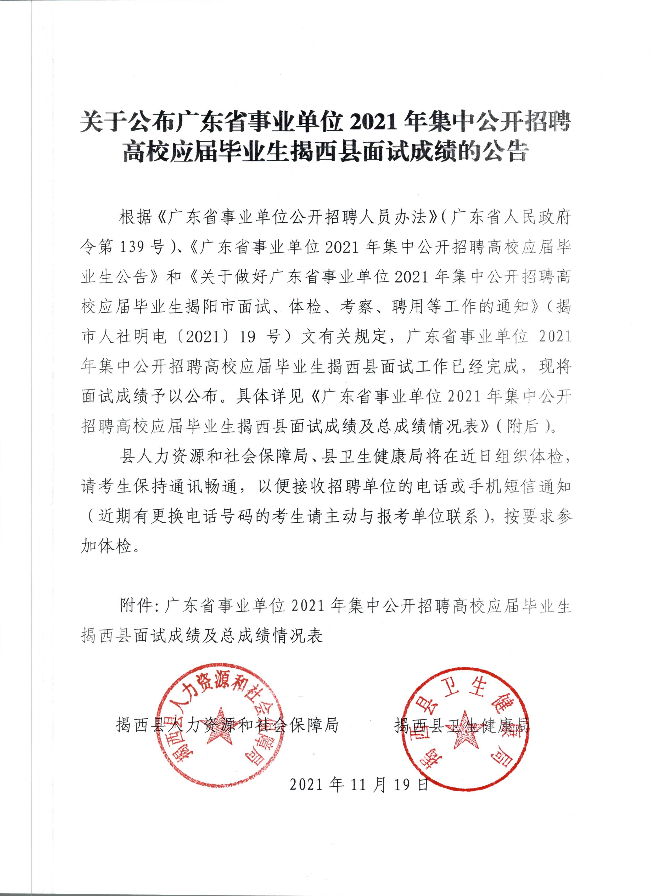 关于公布广东省事业单位2021年集中公开招聘高校应届毕业生揭西县面试成绩的公告.jpg